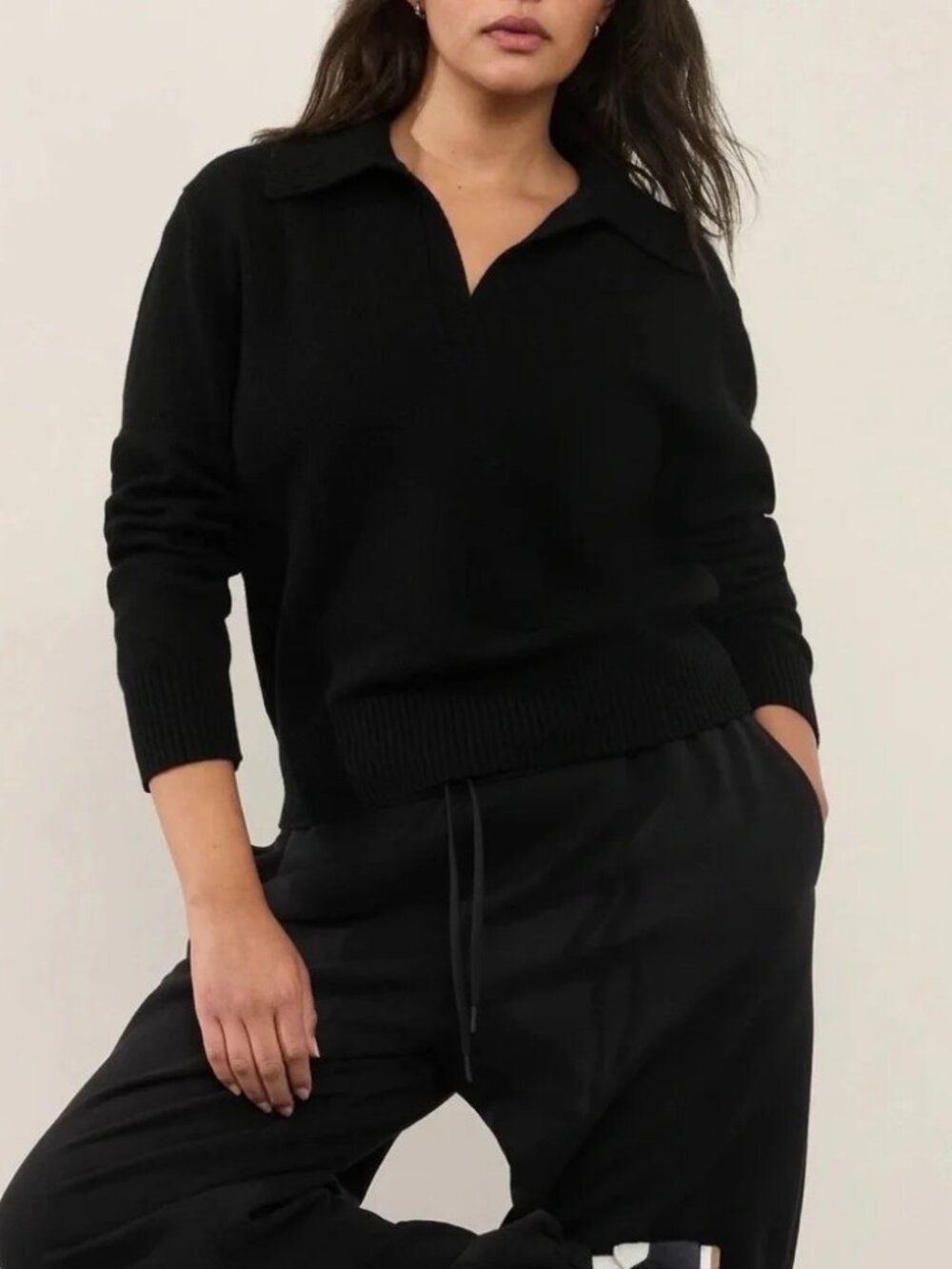 Athleta Alpine Collar Sweater Merino Wool Cashmere Black Size M